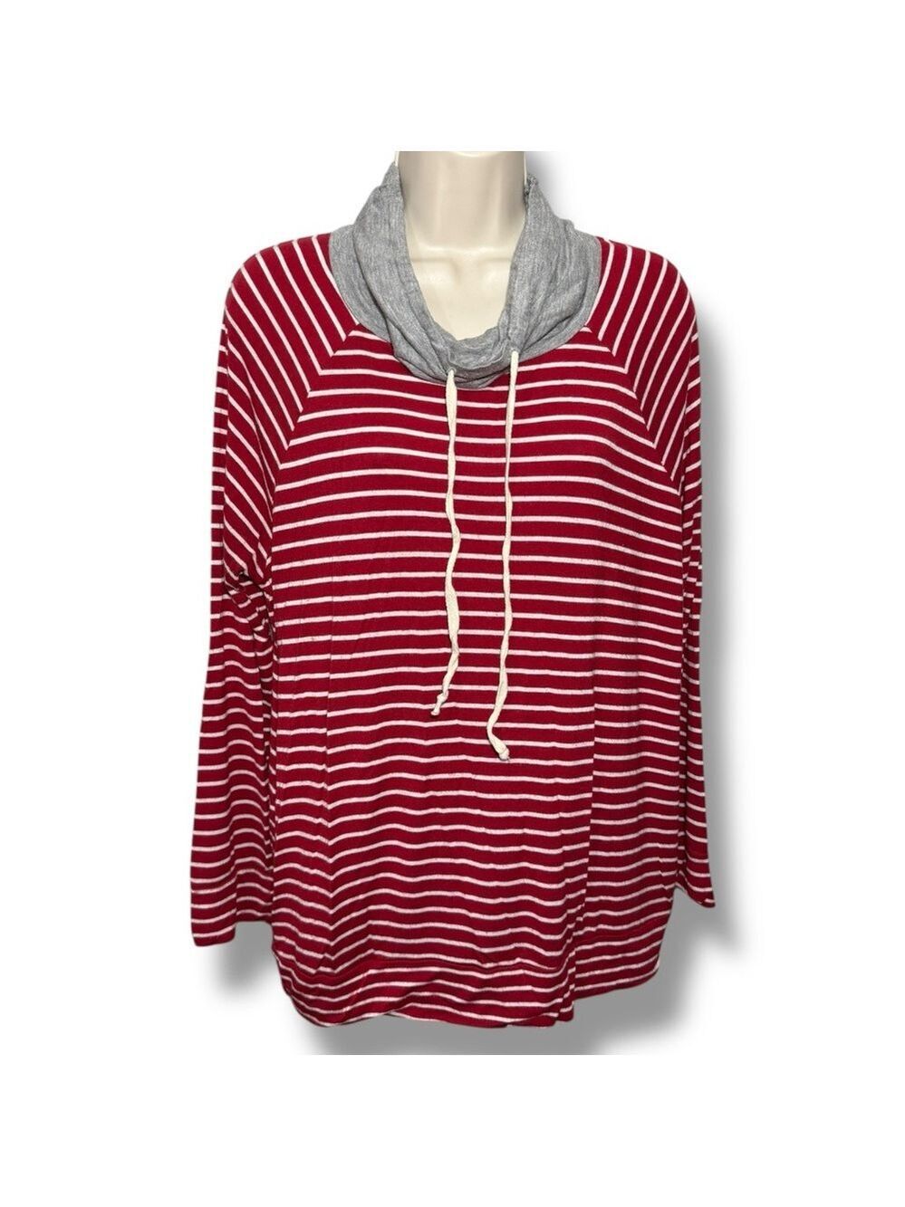 Chris & Carol Women’s Cowl Neck Elbow Patch Top Red Stripe Size Large